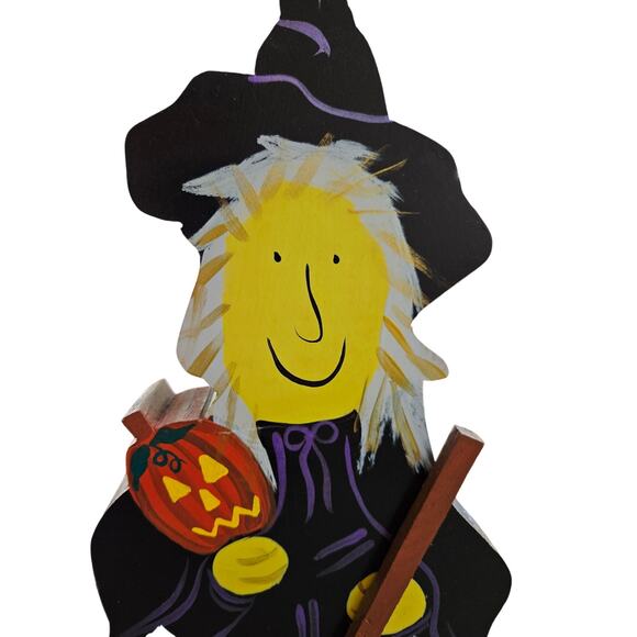 VTG 1993 Wooden Witch Halloween Decor | Handmade Folk Art Primitive - Picture 3 of 6